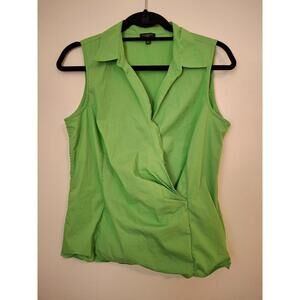 Talbot's Women's Size 12 Petite Faux‎ Wrap Top Green Cotton Stretch Side Zip